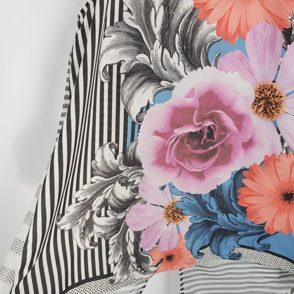 Sleeveless High-Low Flowy Top With Bold Florals and B&W Stripes Sz M - Picture 11 of 11